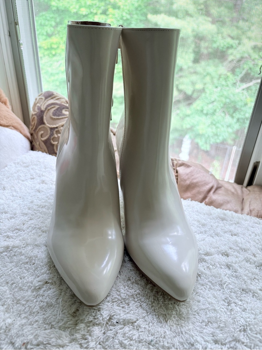 Dolce Vita Cream Patent Pointed Ankle Boots